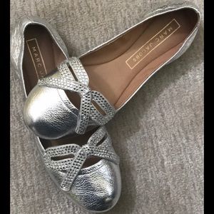 Marc Jacobs Willa Strass Metallic Leather Silver Ballerina Rhinestone Bow Flats